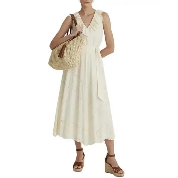 NWT Lauren RALPH LAUREN Crochet-Straw Medium Whitney Tote Natural/Lauren Tan - Picture 9 of 9